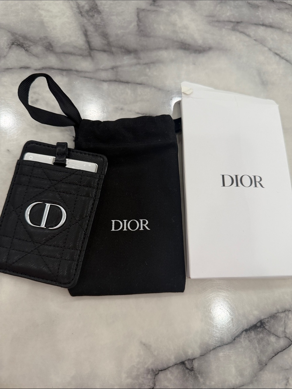 Dior Black Quilted Card Holder with Silver CD Emblem